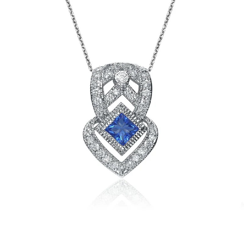 Dazzle In Elegance With Our Biggest Jewelry Sale Limited Edition GENEVIVE Sterling Silver Sapphire Cubic Zirconia Pave Pendant Necklace