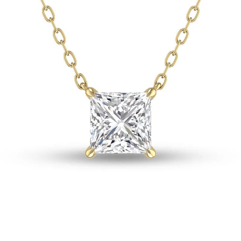 Limited-Time Jewelry Sale – Don't Miss These Deals Fashion Essentials Lab Grown 1/2 Carat Floating Princess Cut Diamond Solitaire Pendant In 14K Yellow Gold