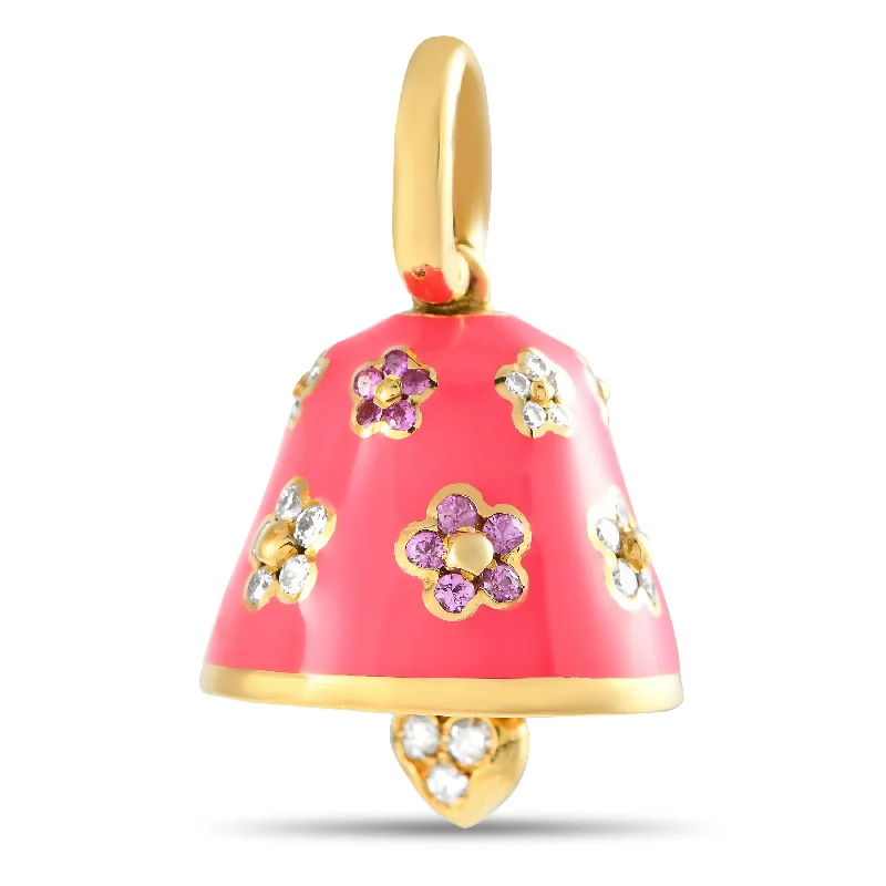 Jewelry Sale Bonanza – Grab Your Sparkle Now Top Brand Discounts Aaron Basha 18K Yellow Gold 0.36 ct Diamond, Sapphire, and Pink Enamel Flower Bell Charm Pendant  AB47-111324