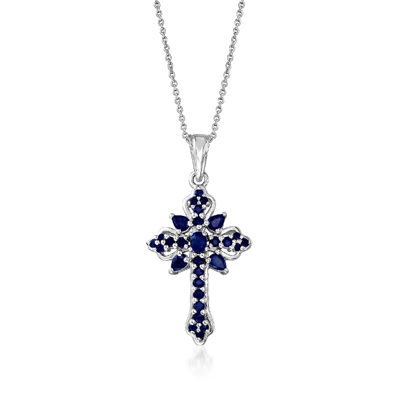 Trending Jewelry Now At Unbeatable Prices Sleek Style Discounts Ross-Simons Sapphire Cross Pendant Necklace in Sterling Silver