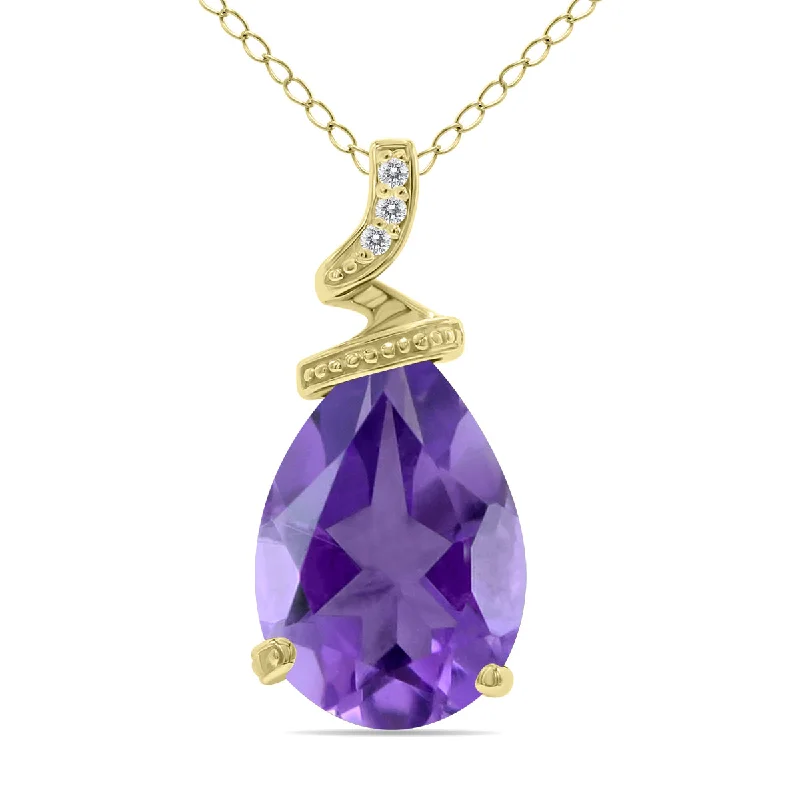 Flash Deals On Fine Jewelry – Shop Before It's Gone Classic Elegance Sales 5 Carat Pear Shaped Amethyst & Diamond Pendant In 10K Yellow Gold