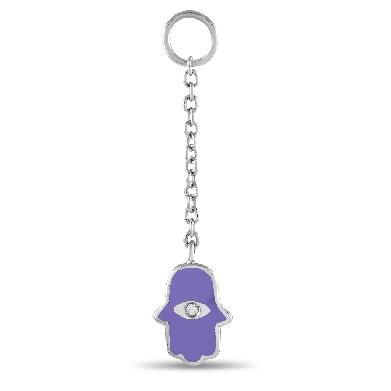 Unmissable Jewelry Clearance – Final Reductions Flash Sale Aaron Basha 18K White Gold Diamond and Purple Enamel Hamsa Charm Pendant AB05-111524