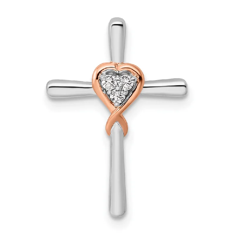 Handcrafted Jewelry Sale – Unique Designs At Low Prices New Season Fashion Preview 14K Two-Tone Gold Lab Grown Diamond Heart Cross Chain Slide Pendant (0.05ct, VS, G-H)