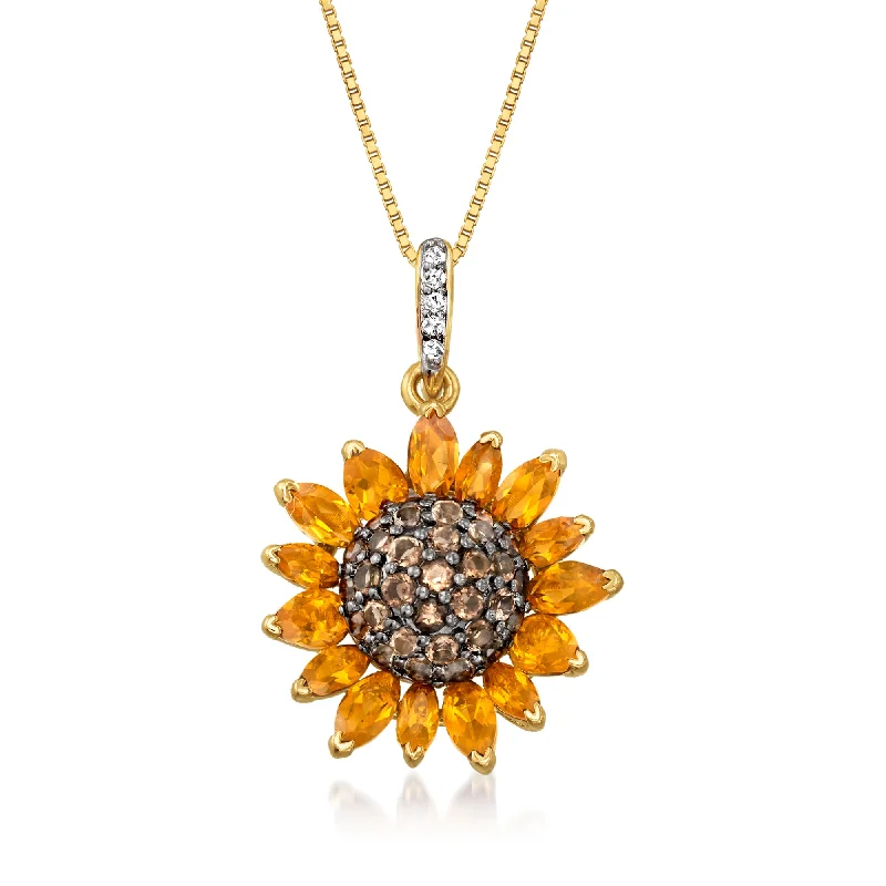 Timeless Beauty, Unbeatable Deals – Jewelry Sale On Latest Fashion Ross-Simons Citrine and . Smoky and White Quartz Sunflower Pendant Necklace in 18kt Gold Over Sterling