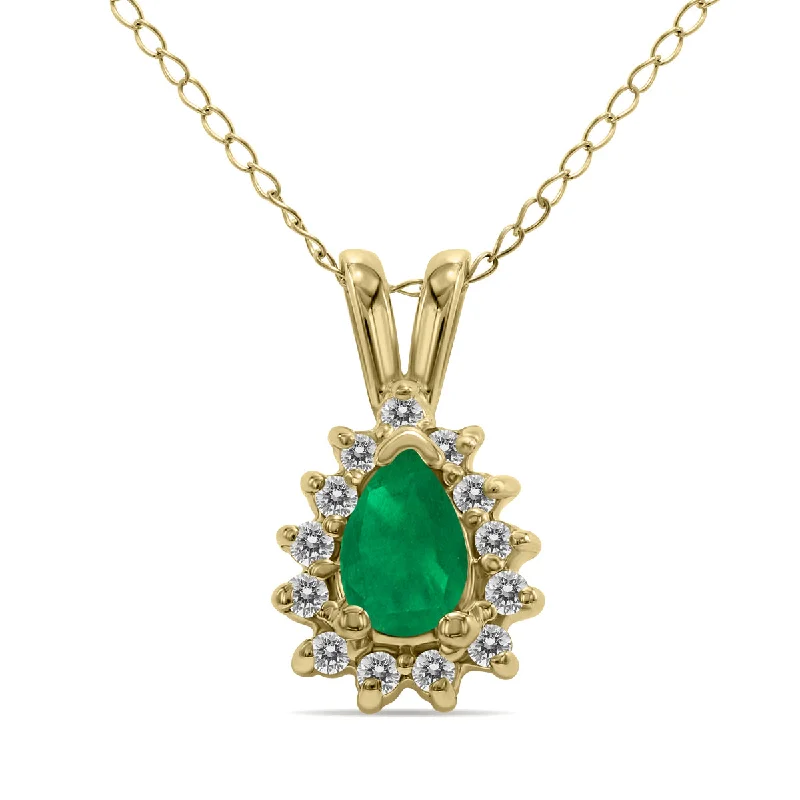 Jewelry Deals That Outshine The Rest Timeless Elegance Sale Emerald And Diamond Tear Drop Pendant In 14K Yellow Gold