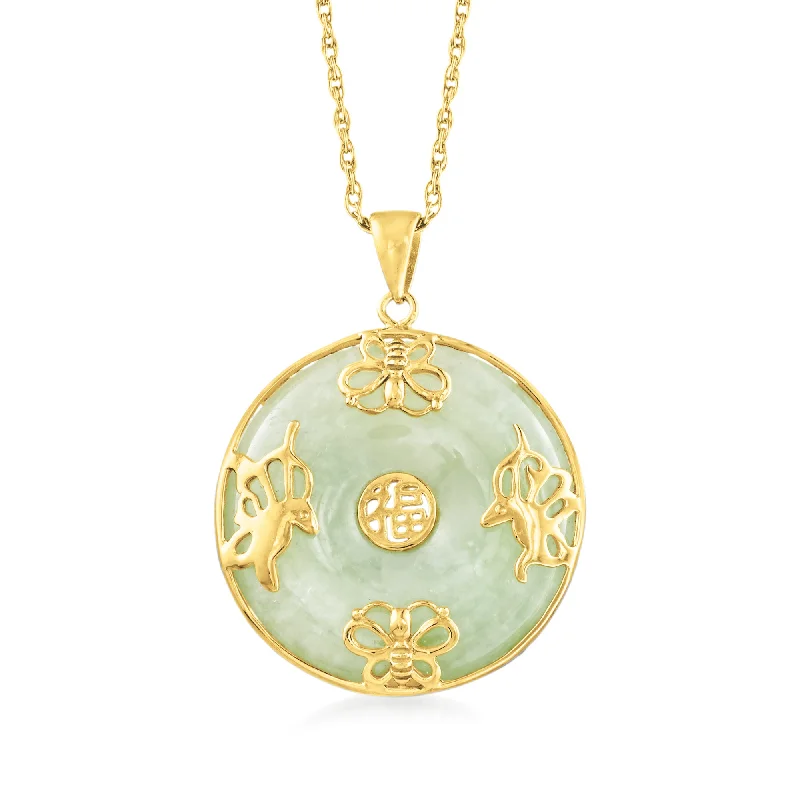 Clearance Sale On High-End Jewelry Collections Chic And Trendy Ross-Simons Jade "Good Fortune" Butterfly Pendant Necklace in 18kt Gold Over Sterling