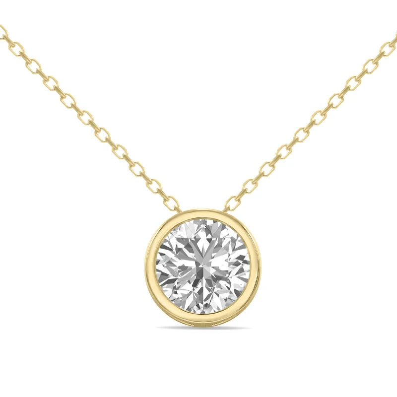 Grab Stylish Jewelry Before The Sale Ends Fashion Sale Lab Grown 3/4 Carat Round Solitaire Diamond Bezel Set Pendant In 14K Yellow Gold