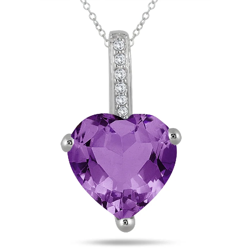 Make Every Moment Shine – Jewelry Discounts Available Trendy Looks On Sale 2.70 Carat Amethyst Heart And Diamond Pendant In 10K White Gold