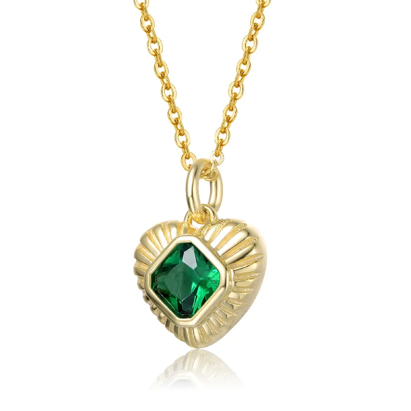 Bohemian-Inspired Jewelry For Free-Spirited Fashion Limited Stock, Big Discounts GV Sterling Silver 14k Yellow Gold Plated with Emerald Cubic Zirconia Sunray Heart Pendant Necklace