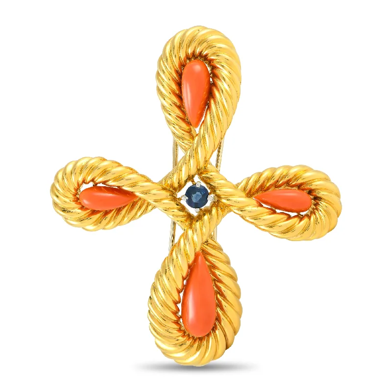 Exclusive Jewelry Discounts – Shop Now For Savings Stay Ahead In Style Van Cleef & Arpels Vintage 18K Yellow Gold Coral and Sapphire Brooch VC27-120424