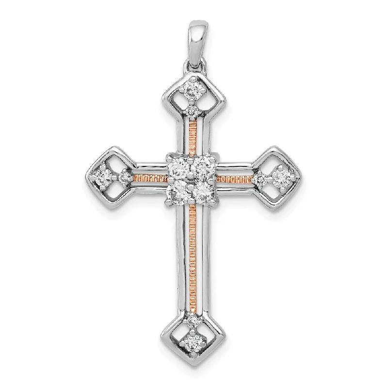 Fashion-Forward Jewelry At Incredible Prices Unleash Your Trend Driven Style 14K Two-Tone Gold Lab Grown Diamond Cross Pendant (0.4ct, VS, G-H)