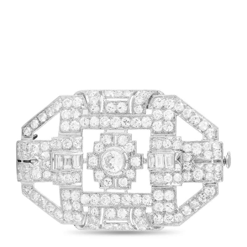 Limited-Time Offer On Premium Jewelry Collections Unleash Your Trend Driven Style LB Exclusive Antique Platinum 4.0ct Diamond Art Deco Brooch MF05-120524