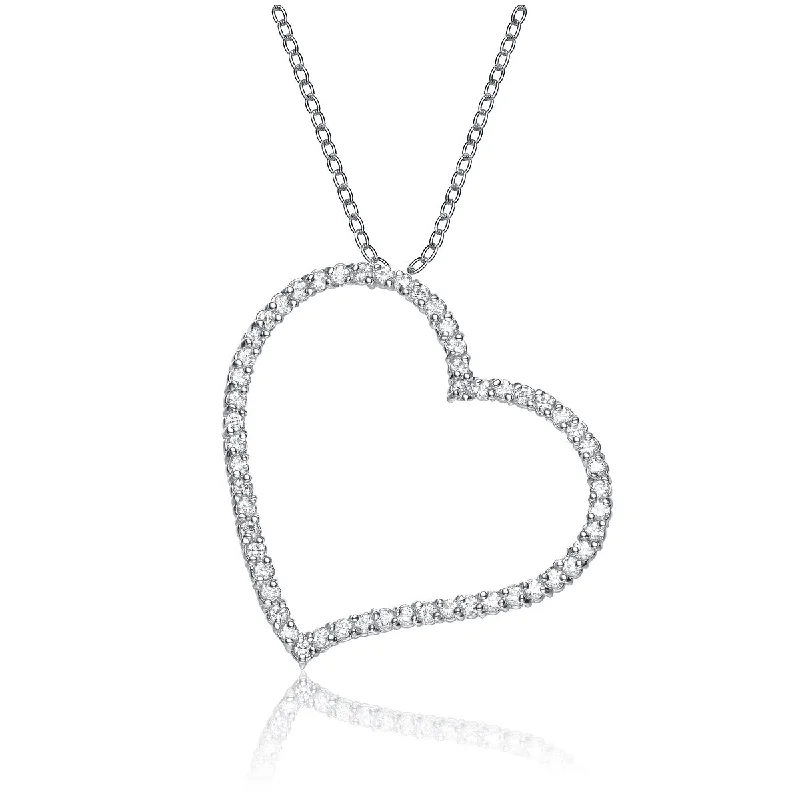 Shop High-Quality Jewelry At Jaw-Dropping Discounts Don't Miss Out GENEVIVE Sterling Silver Cubic Zirconia Heart Shape Pendant Necklace