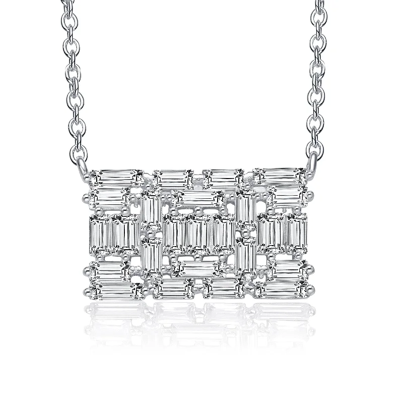 Jewelry Sale Bonanza – Grab Your Sparkle Now Luxury Casual Deals Sterling Silver White Gold Plated with Clear Cubic Zirconia Rectangular Cluster Necklace