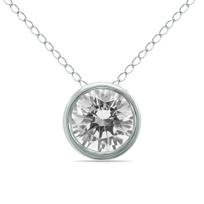 Huge Markdowns On Premium Jewelry Styles Stylish Deals 1/2 Carat Round Solitaire Diamond Bezel Set Pendant In 14K White Gold