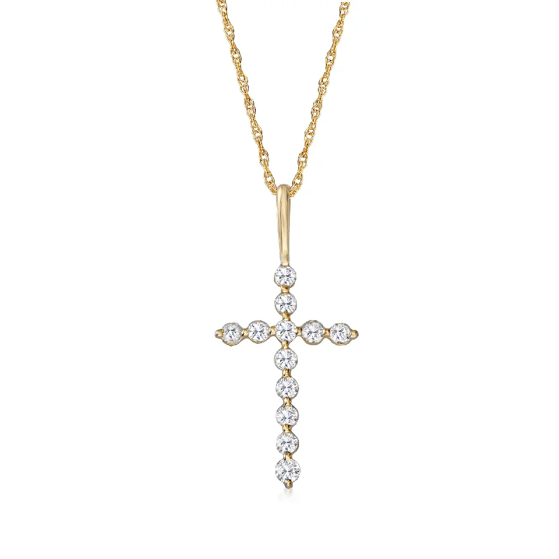 Grab Exquisite Jewelry At The Lowest Prices Fashion Essentials Ross-Simons Diamond Cross Pendant Necklace in 14kt Yellow Gold