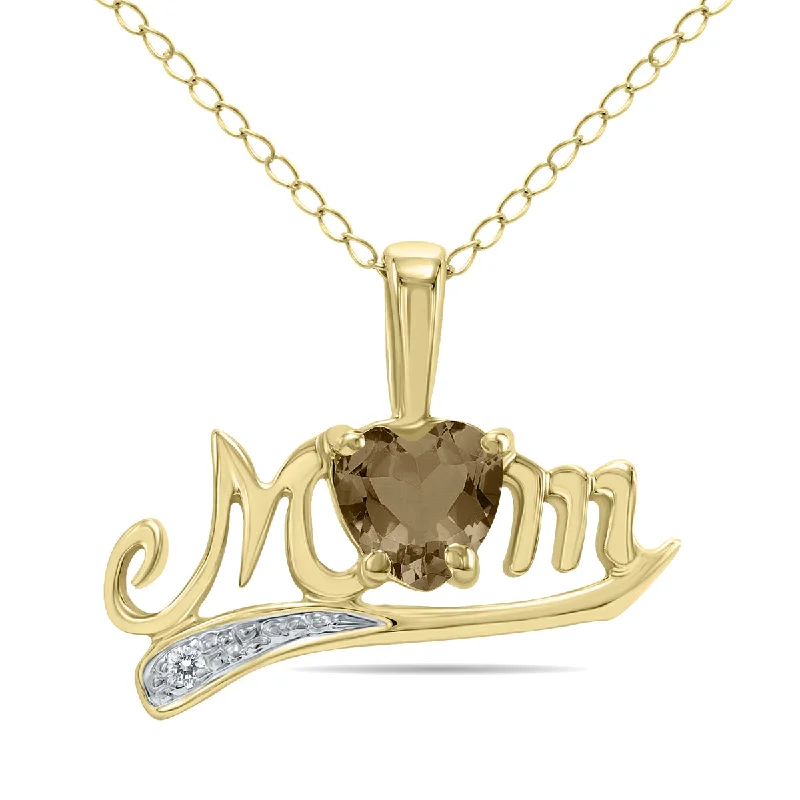 Breathtaking Jewelry, Breathtaking Prices Timeless Style Promotions Smokey Quartz And Diamond Mom Pendant In 10K Yellow Gold