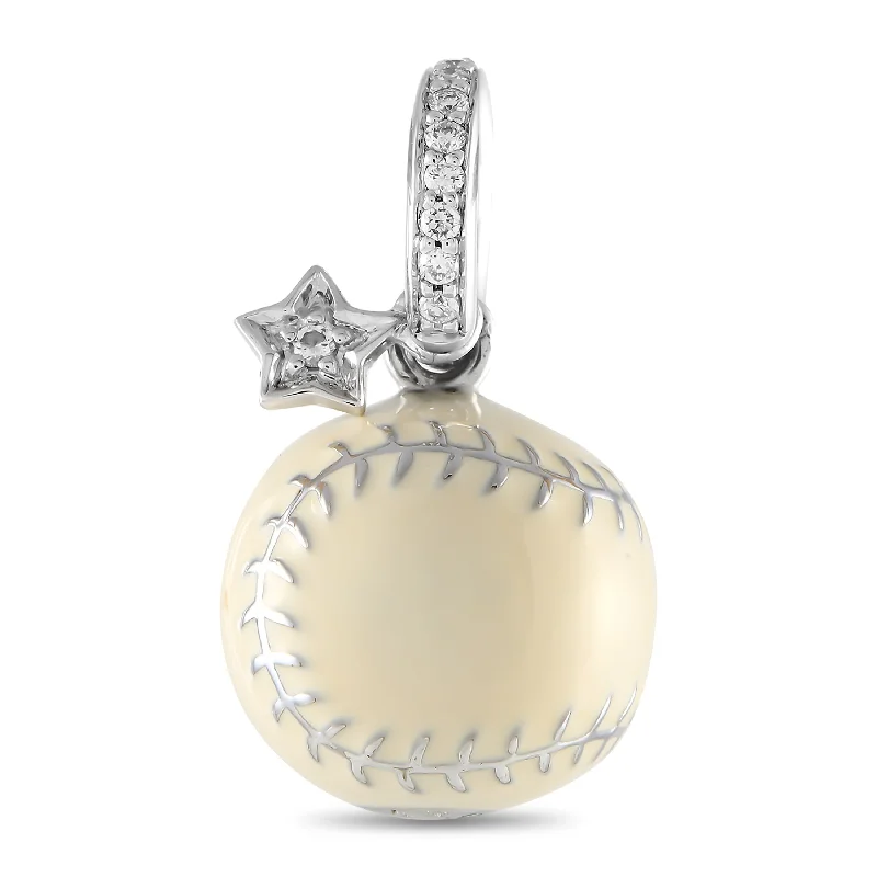 Shop Elegant Jewelry At Unbeatable Prices Winter Warehouse Sale Aaron Basha 18K White Gold Diamond and Enamel Softball Charm AB10-111824