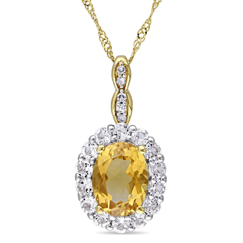 Flash Deals On Fine Jewelry – Shop Before It's Gone Casual Chic 1 4/5 CT TGW Oval Shape Citrine, White Topaz and Diamond Accent Vintage Pendant With Chain in 14k Yellow Gold