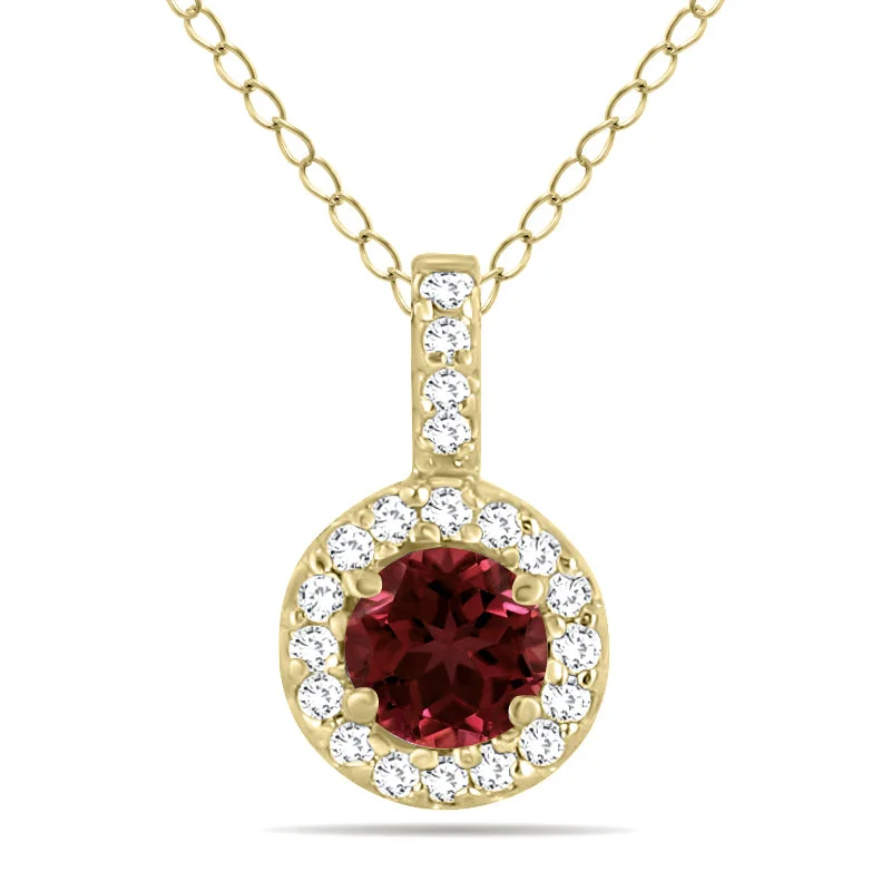 Jewelry Clearance – Final Chance To Save Big Daring Fashion Promotions 1/2 Carat Tw Halo Garnet And Diamond Pendant In 10K Yellow Gold