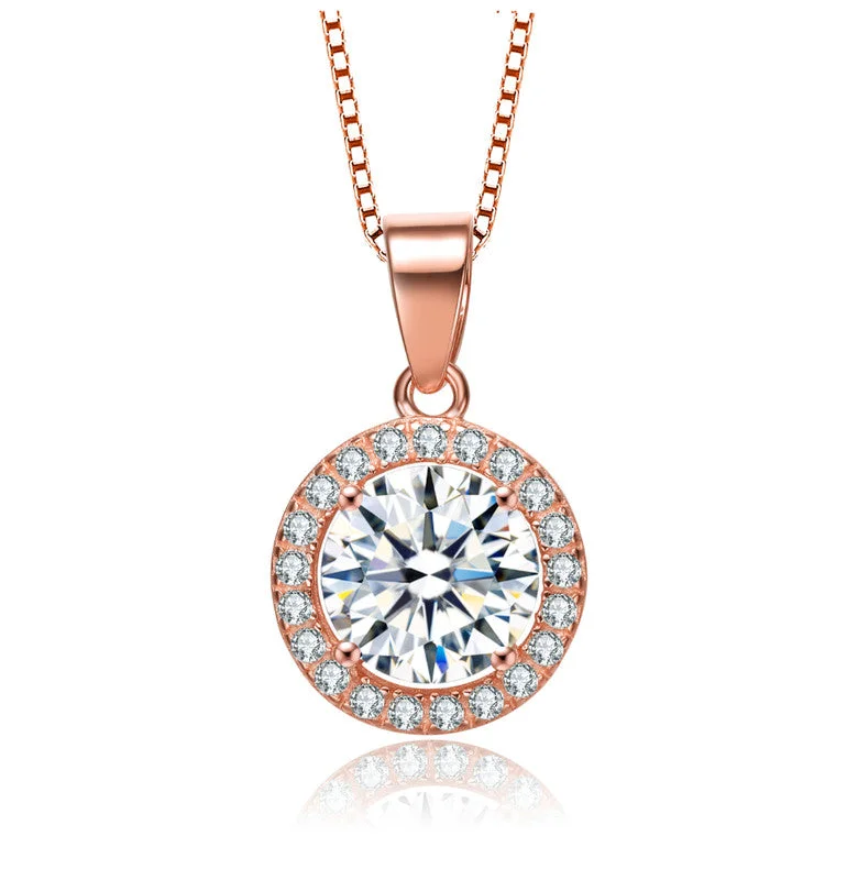 Shine Without Limits – Jewelry Sale Happening Now Huge Price Cut Sterling Silver 18k Rose Gold Plated Round Cut Cubic Zirconia Pendant Necklace