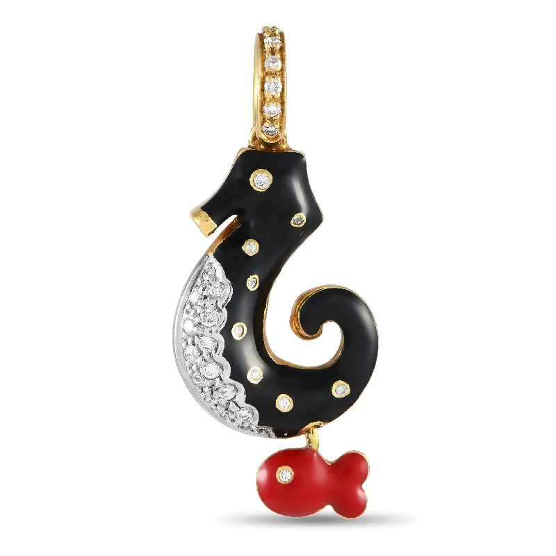 Timeless Elegance, Temporary Discounts – Act Fast Limited Stock Aaron Basha 18K Yellow Gold Diamond and Black and Red Enamel Seahorse and Fish Charm Pendant AB03-111524