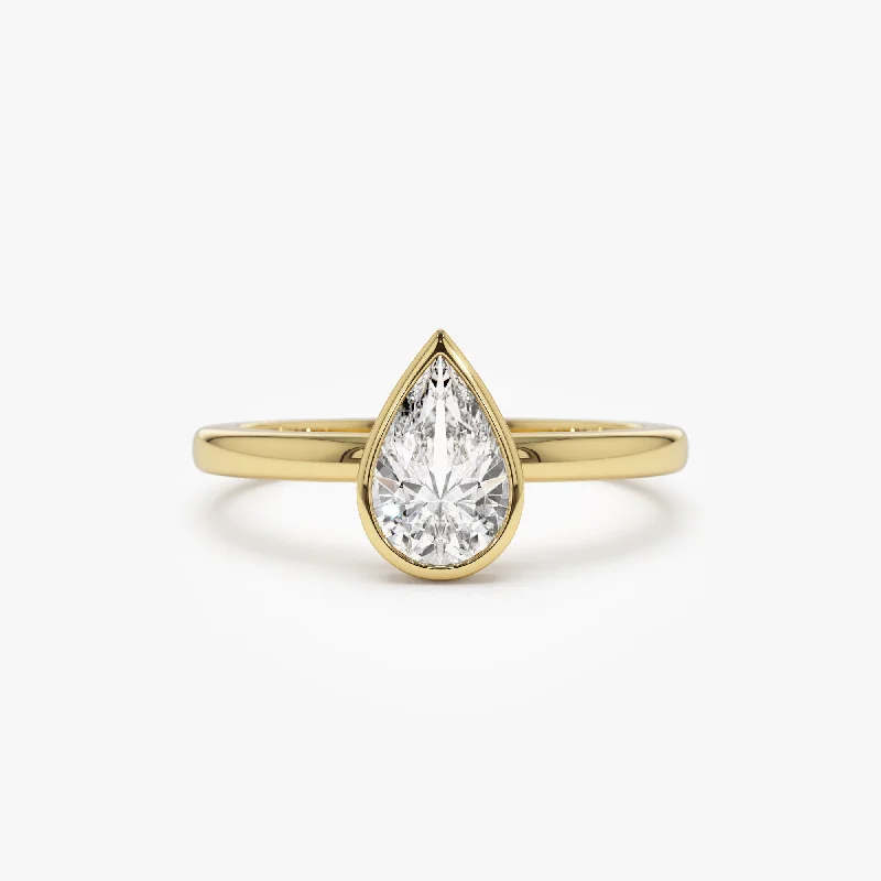 Premium Jewelry At Special Low Prices For A Limited Time Daring Fashion Promotions 0.75 - 1.50 ctw 14k Bezel Setting Pear Shaped Lab Grown Diamond Engagement Ring - Arianna