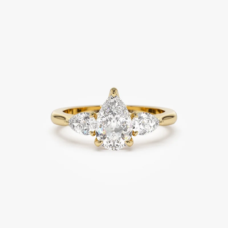 Don't Miss Our Biggest Jewelry Sale Of The Season Polished Style Deals 1.50 ctw 14k Pear Shaped Lab Grown Diamond Three Stone Engagement Ring - Emma