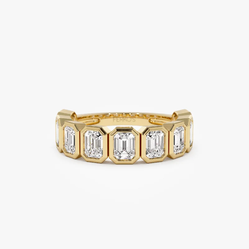 Sparkle More For Less – Jewelry Sale Happening Now Exclusive Discounts 1.90 ctw 14k Bezel Setting Nine Stone Emerald Cut Lab Grown Diamond Wedding Ring - Victoria