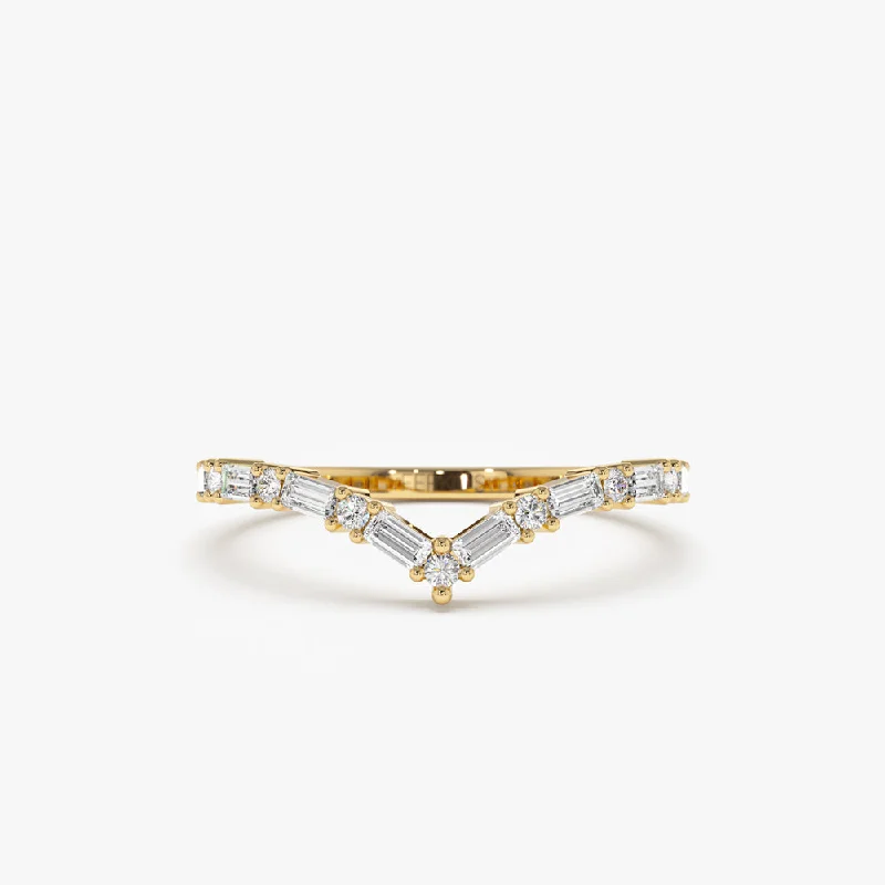 Jewelry Clearance Sale – Final Reductions Hot Sale 14k Baguette and Round Diamond Chevron Ring