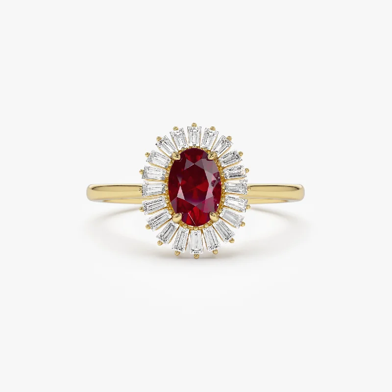 Trending Jewelry Styles Now At Limited-Time Discounts 14k Baguette Diamond Ballerina Oval Ruby Ring