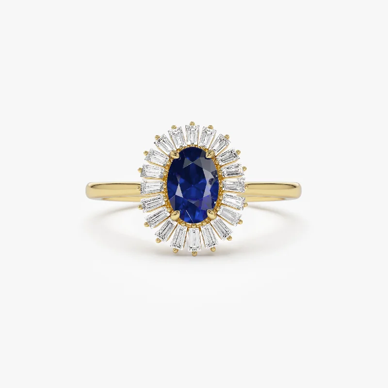 Affordable Elegance – Special Jewelry Sale Now Live 14k Baguette Diamond Ballerina Oval Sapphire Ring