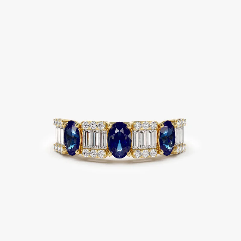 Luxury Jewelry At Unbeatable Discounts Stylish Looks 14K Baguette & Round Diamond with Genuine Sapphire Ring