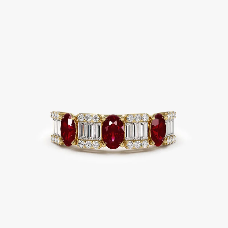 Luxury Meets Affordability – Jewelry Sale Now Live 14K Baguette & Round Diamond with Genuine Ruby Ring