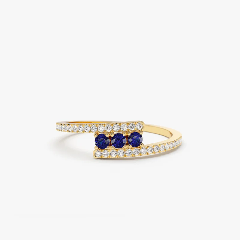 Fashion-Forward Jewelry At Incredible Prices Fashion Essentials 14k Cross Over Diamond Ring with Round Blue Sapphires