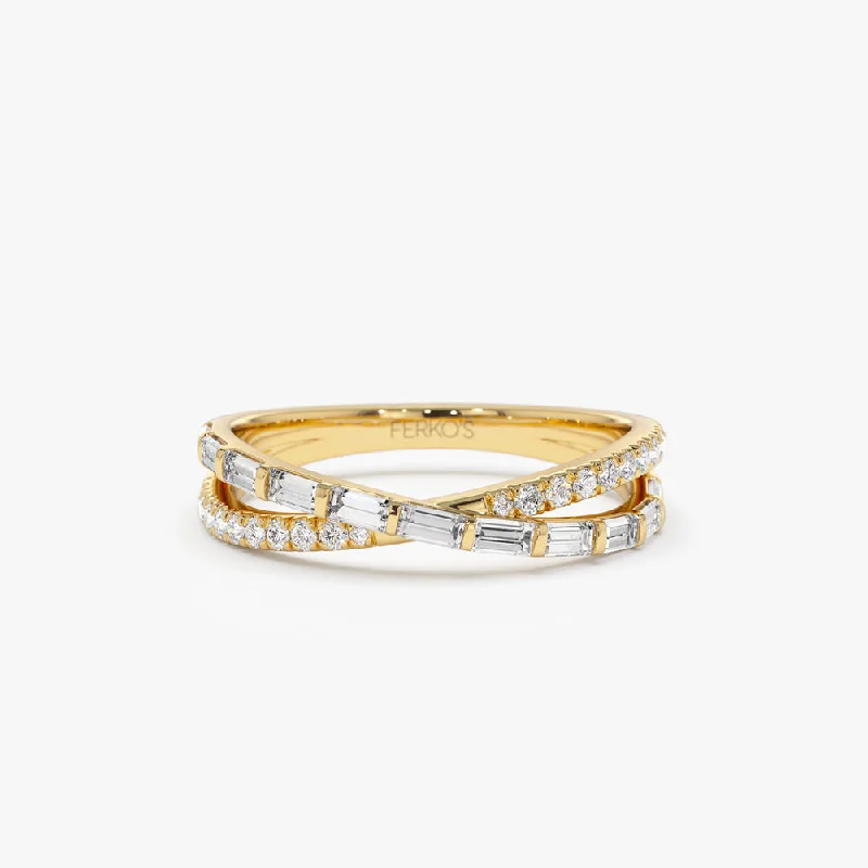 Luxury Jewelry At Unbeatable Discounts Playful Fashion Offers 14k Mix Baguette and Round Diamond Crossover Ring