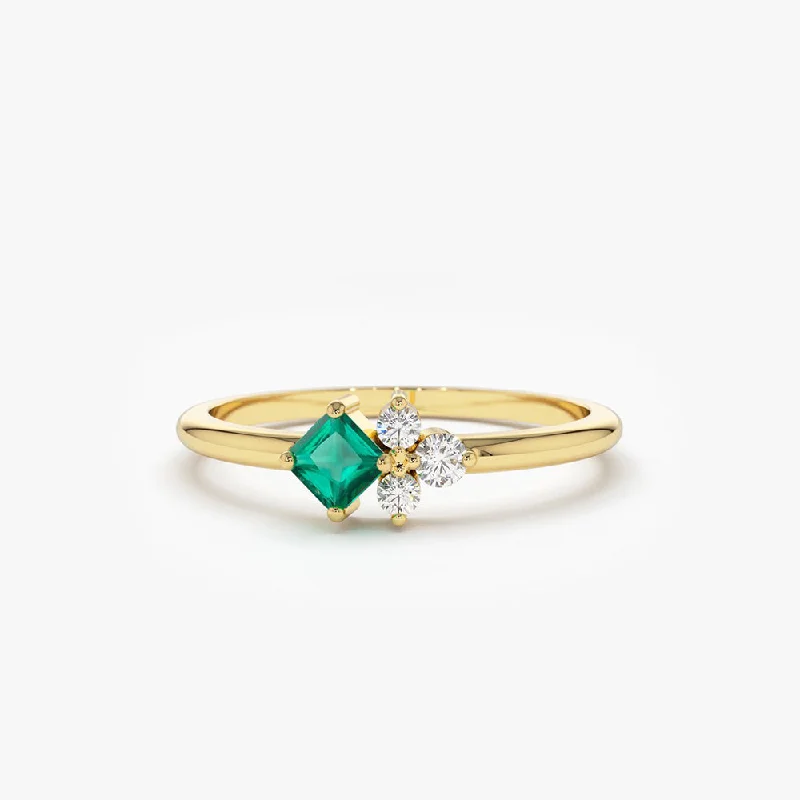 Luxury Jewelry Sale – Sparkle For Less High-End Style Discounts 14K Dainty Princess Cut Emerald and Diamond Ring