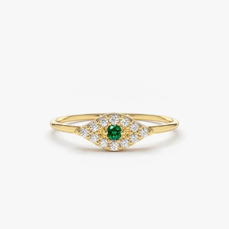 Premium Jewelry At Special Low Prices For A Limited Time Fashion Sale 14K Diamond and Emerald Evil Eye Ring