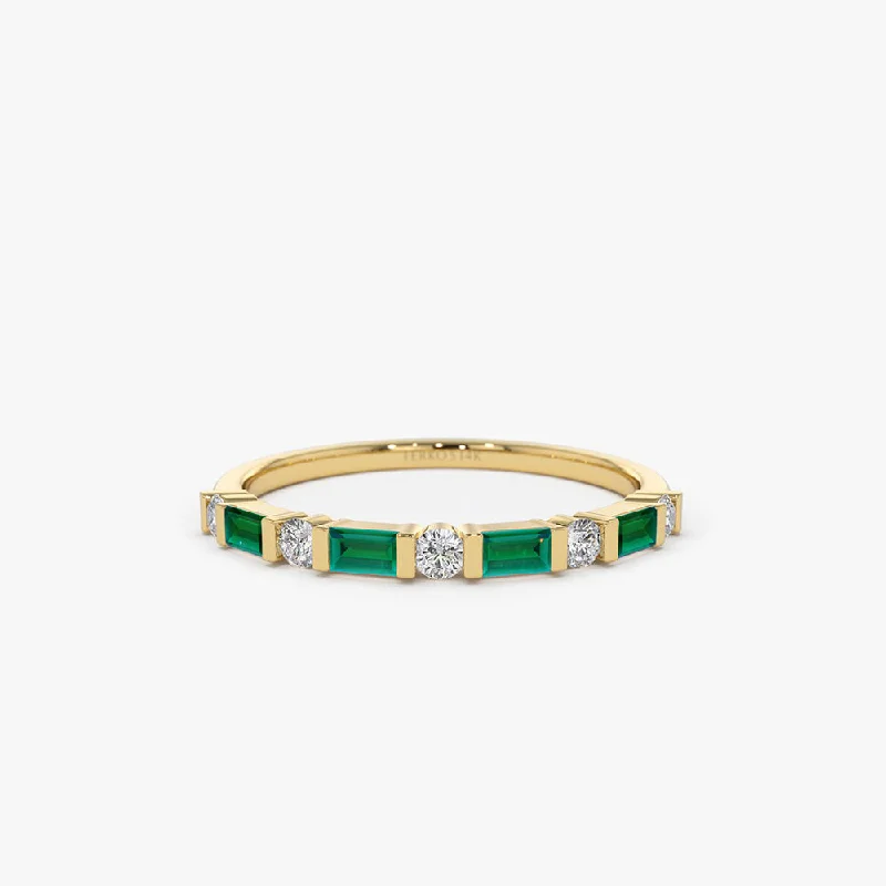 Huge Markdowns On Premium Jewelry Styles Don't Miss Out 14k Emerald Baguette and Diamond Stackable Wedding Ring