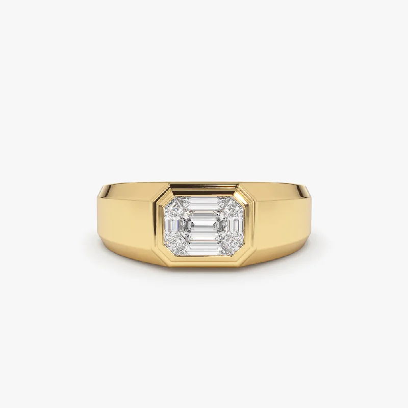 Buy More, Save More On Stunning Jewelry Pieces Chic And Trendy 14k Emerald Cut Illusion Mosaic Solitaire Pinky Ring