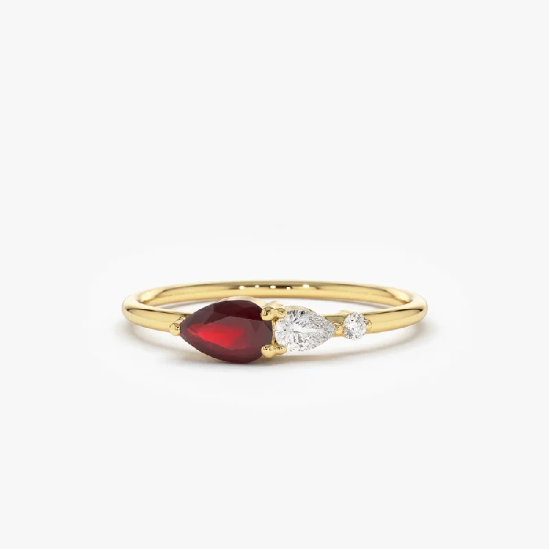 Unmissable Deals On Handmade Jewelry Collections Timeless Elegance Redefined 14K Gold Pear Shape Natural Ruby with Pear Shape Diamond Ring