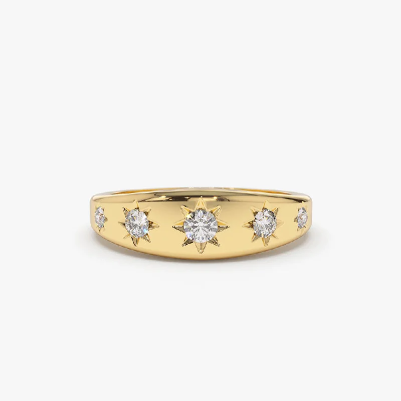 Affordable Luxury Jewelry For Every Occasion Contemporary Chic Promotions 14k Gold Star Setting Graduating Diamond Statement Ring