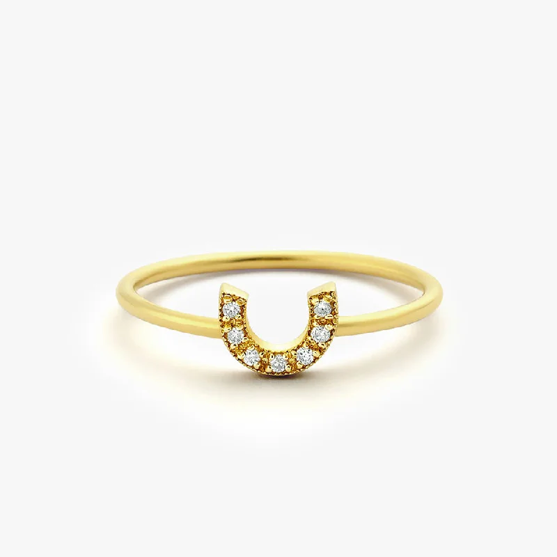 Modern Statement Jewelry For Bold Styling Catch Every Fashion Trend 14K Horseshoe Ring with Round Cut White Diamonds