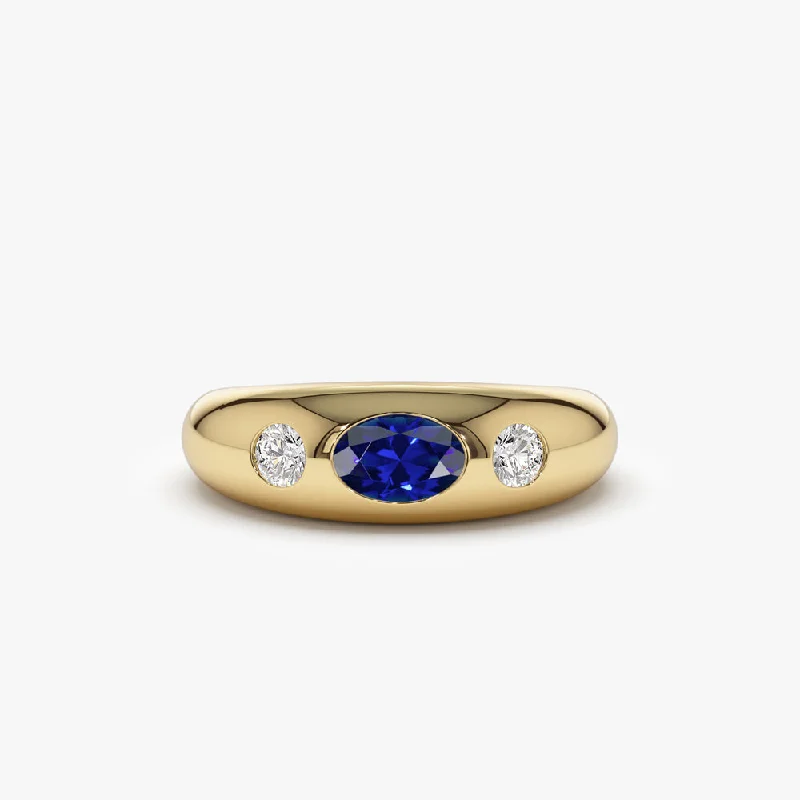 Save On Luxury Jewelry Pieces – Limited-Time Offers Seasonal Style Discounts 14k Oval Blue Sapphire with Round Diamonds Dome Ring