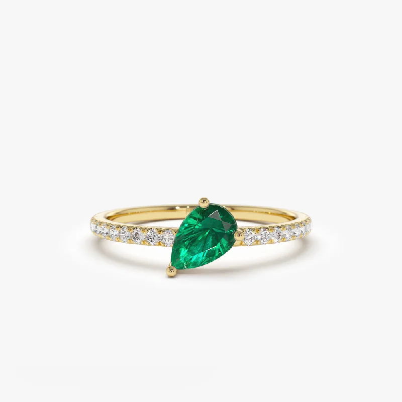 Huge Savings On Timeless Jewelry Collections Premium Style Offers 14k Slanted Pear Shape Emerald Ring with Pave Diamonds