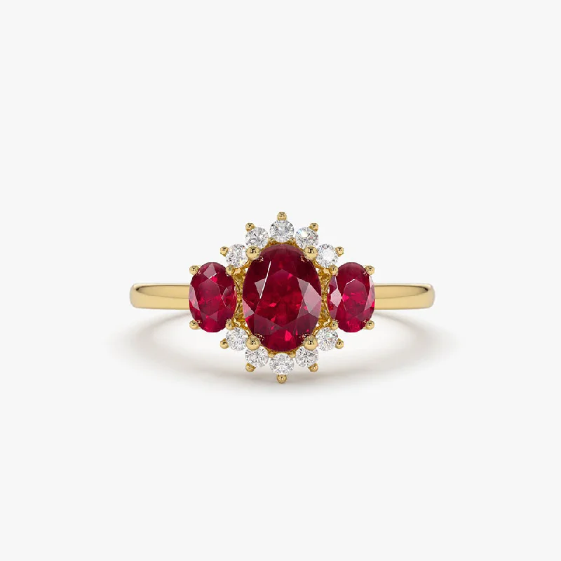 High-Quality Jewelry At A Fraction Of The Cost 14k Three Stone Ruby Cluster Ring