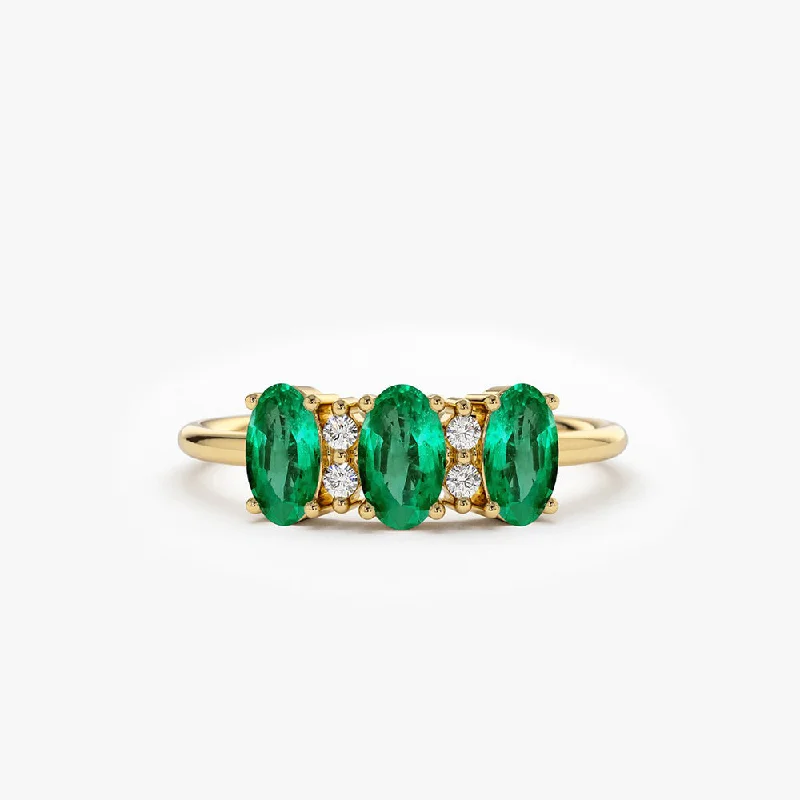 Dazzle In Elegance With Our Biggest Jewelry Sale Fresh Styles, Fresh Deals 14k Triple Oval Emerald Diamond Ring