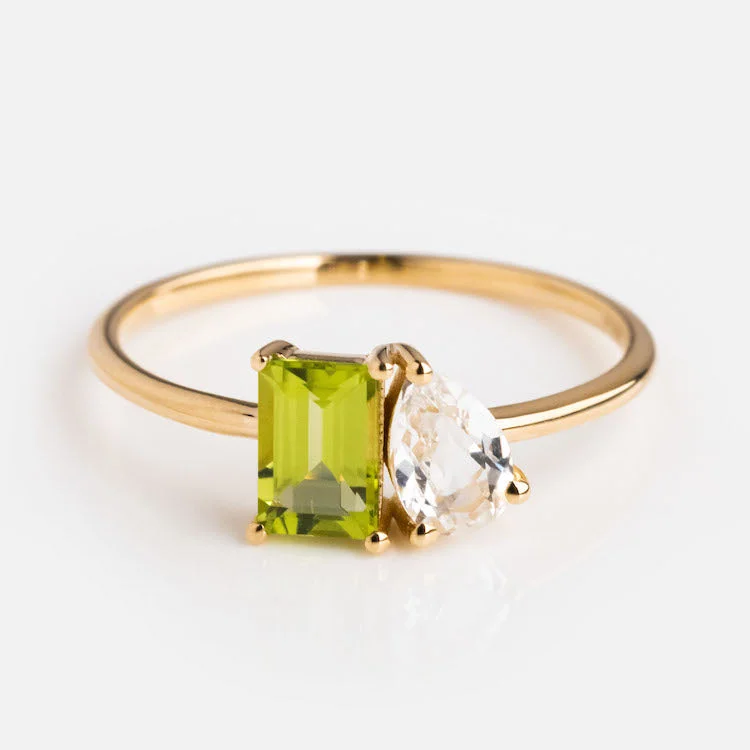 Trending Jewelry Now Available At Exclusive Prices 14kt Peridot and Topaz Toi et Moi Ring