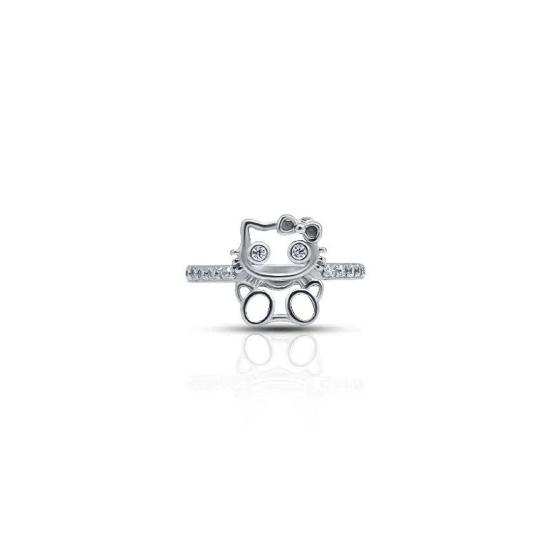 Modern Jewelry At Exclusive Discounts – Shop Today Contemporary Chic Promotions Adorable Silver Kitty Ring with Sparkling Crystal Eyes