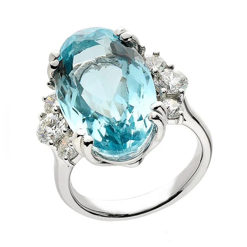 Shop Dazzling Jewelry At The Best Prices OVAL AQUAMARINE AND DIAMOND RING, 1.06cttw diamonds